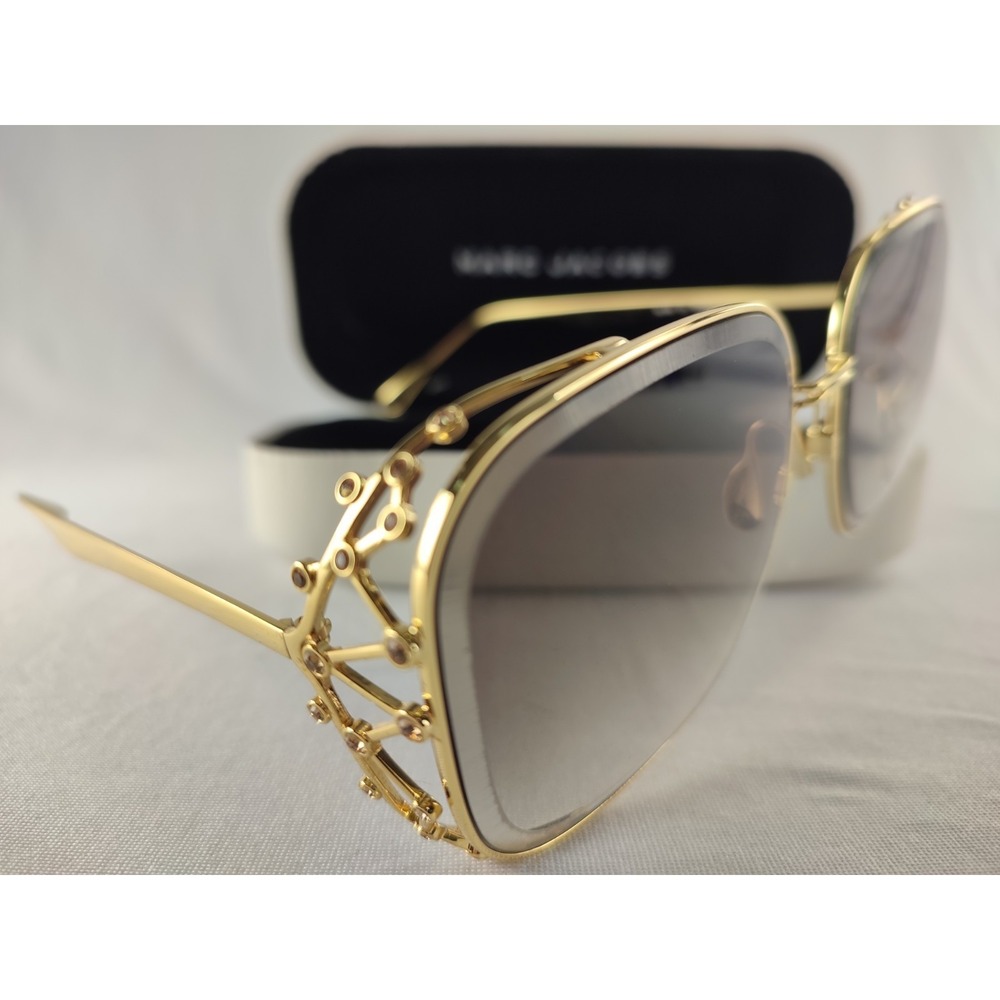 RARE Marc Jacobs MJ 59 Gold Crystal Lattice‎ Oversized Square Sunglasses Italy